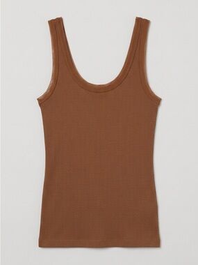 Intimately Free People Brown Ribbed Sheer Trim Tank Top